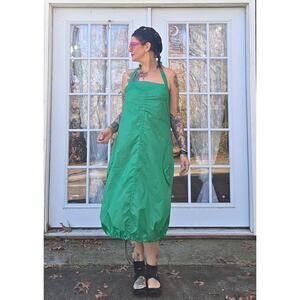Douf. Green nylon Raver halter dress adjustable pockets bungee handmade 1 of 1